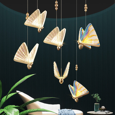 Bedroom Bedside Chandelier Modern Minimalist Butterfly Single-Head Personality Ins Lighting Internet Celebrity Bar Counter Staircase Small Droplight