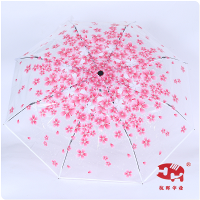 Women's Korean-Style Transparent Umbrella Folding Automatic Opening Triple Folding Umbrella Student Fresh Cute Cartoon Extra Thick Ins