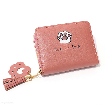 Cute Cat's Paw Small Wallet Cute Bear Zipper Female Student Short Type Coin Purse Mini Small Bag Trendy Wallet