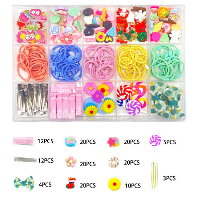 Cross-Border European and American Children's Hair Accessories Acrylic Silicone Duckbill Clip Rubber Band Bow Handmade DIY Suit Set Box