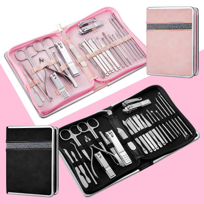 Pedicure Knife Nail Clippers Dead Skin Eyebrow Trimmer Nail Scissors Manicure Tools Stainless Steel Beauty Set Zipper Bag 26-Piece Set