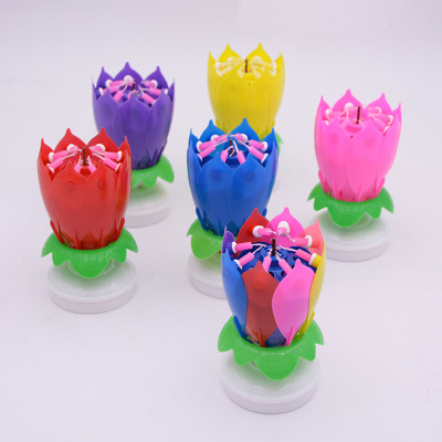Factory Direct Sales Musical Candle Birthday Candle Flowering Double-Layer Rotating Lotus Candle Birthday Cake Candle Wholesale