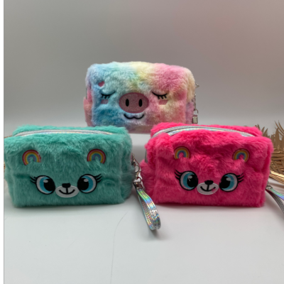 Cute Cartoon Plush Cosmetic Bag Student Convenient Storage Bag Large Capacity Travel Cat Wash Bag Customization