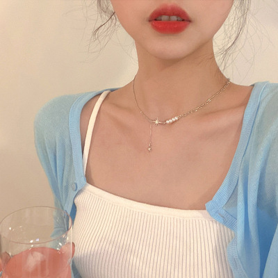 Pearl Asterism Necklace for Women Light Luxury Minority Clavicle Chain 2021 New Simple Dignified Sense of Design Pendant Necklace