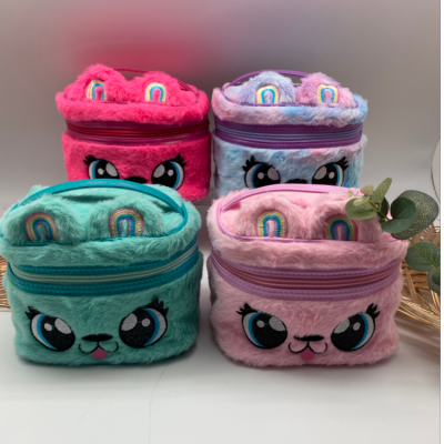 Cartoon Cosmetic Bag Children's Cute Big Eyes Plush Unicorn Large Capacity Portable Storage Bag