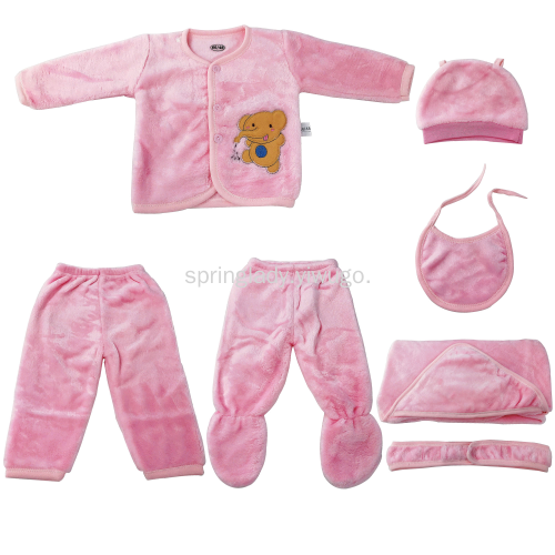 spring lady clothes for babies baby coral fleece 7-piece set newborn clothes thermal pajamas spring， autumn and winter set