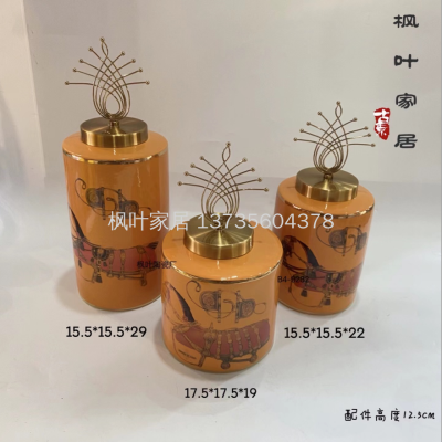 European Entry Lux Hermashi Original Ceramic Small Three Sets Decorative Flower Vase Model Room Decoration Storage Jar