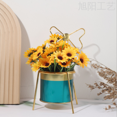 Nordic Ins Wrought Iron Gold Hydroponic Vase Decoration Living Room Dining Table Top Decoration Dried Flower Arrangement Green Dill Hydroponics