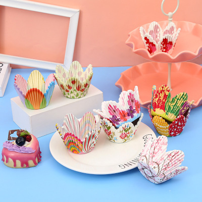 Petal-Shaped Disposable Oil Resistant Paper Cups Heatproof Baking Lotus Holder Household Colorful Flower Paper Cup Oil Paper Base Support