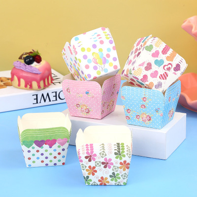 Square Square Small Cake Paper Cup Heatproof Baking Paper Box Disposable Oil-Proof Muffin Paper Cups Factory Wholesale