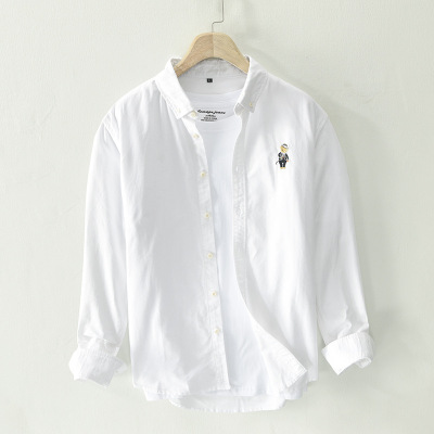 New Spring and Autumn Men's Casual Long-Sleeved Shirt Loose Embroidered Trendy Youth Shirt One Piece Dropshipping S501