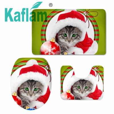 One Piece Dropshipping Flannel Toilet Lid Set Pattern Custom Christmas Dogs and Cats Printing Toilet Foot Mat 