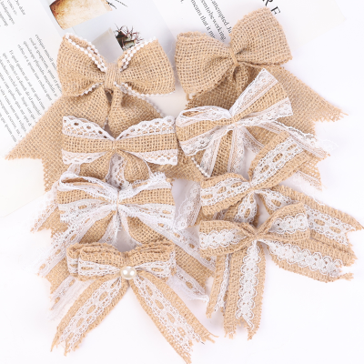 Cross-Border Hot Sale Dovetail Lace Linen Bowknot Christmas Decoration DIY Clothing Shoes and Hat Decoration Accessories