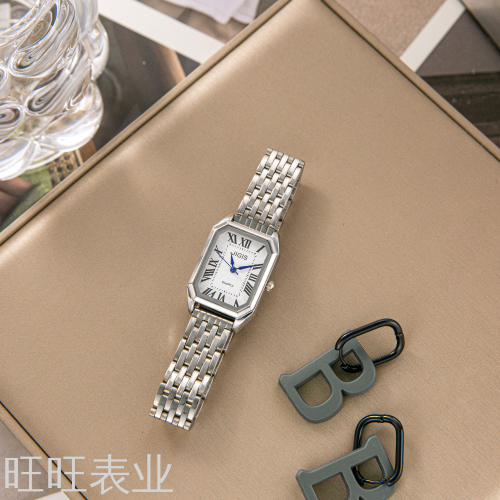 Cross-Border Fashion Retro Blue Pointer Square Roman Scale Watch Women‘s Simple Small Ins Style Student Watch Fashion 
