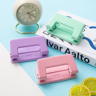 Cross-Border Direct Supply Small Double Hole Punching Machine Macaron Color Manual Hole Punch Student Loose-Leaf Binding Puncher