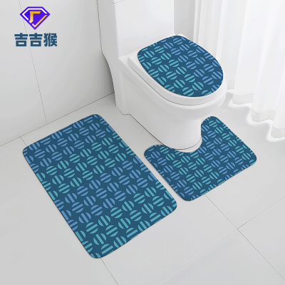 Original Geometric Bathroom Toilet Mat Test Three-Piece Carpet Door Mat Toilet U-Shaped Mat Toilet Lid