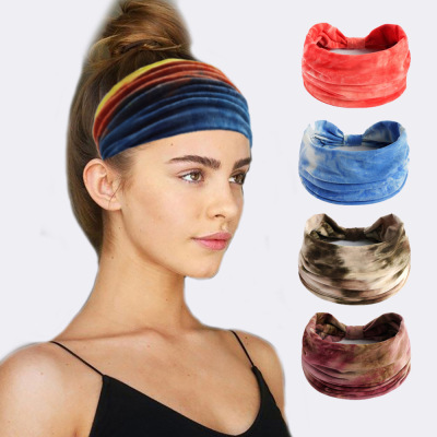 Bohemian Hair Band Sports Yoga Headband Sweat-Absorbent Stretch Cotton Headscarf Extra Wide Women's Bag Waist Knotted Tie-Dyed Hair Band