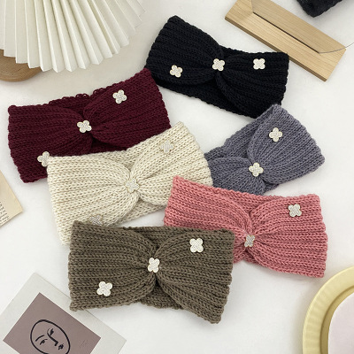 European and American Bow Wide-Brimmed Knitted Hair Band Four-Leaf Clover Sweet Style Temperament Wild Headwear for Girls Hair Band for Washing Face