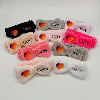 Korean Embroidery Colorful Heart-Shaped Stone Bow Hair Band Girls Hair Band Wash Hair Accessories Small Letters Washing Face Hair Band