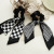 Early Spring New Arrivals Black and White Plaid Intestine Circle Bow Streamer Hair Accessory Houndstooth Large Intestine Hair Ring Elastic Hairband Jewelry