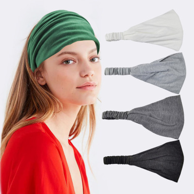 Cross-Border European and American Ladies Sports High Elastic Yoga Headscarf Widened Cotton Absorb Sweat Running Headband Headwear Solid Color