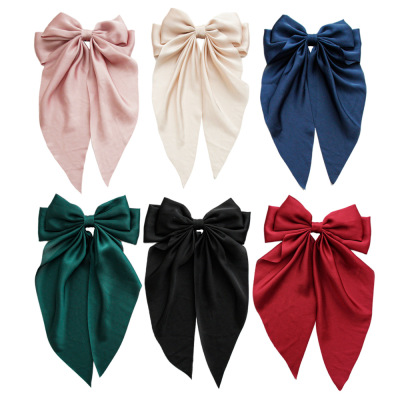 French Hepburn Style Satin Ribbon Big Bow Hairpin Women's All-Match Spring Clip Textured Hairpin High-End Hair Accessories