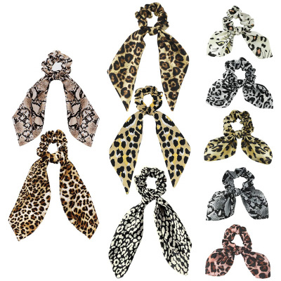 Leopard Print Long Streamer Rabbit Ears Large Intestine Hair Ring Headdress Suit Cross-Border Women's Tie-up Hair Head Rope in Stock