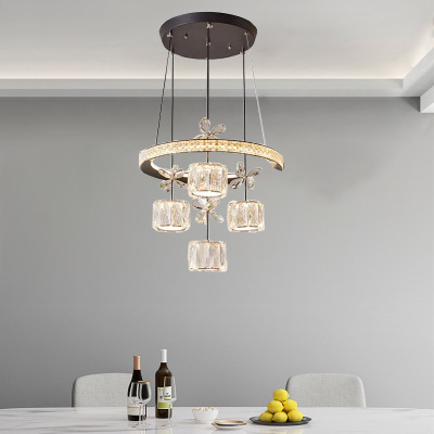 Light Luxury Crystal Living Room Chandelier Bar Bar Internet Celebrity 4-Head Led Dining Room Chandelier Bedroom Modern Variable Light Chandelier