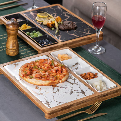 Nordic Restaurant Pizza Snack Dish Square Ceramic Plate Creative Marble Gold Pattern Western Food Plate with Grid Steak Plate