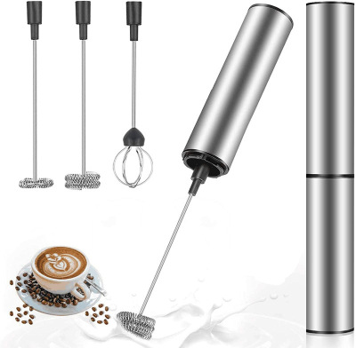 USB Rechargeable Stainless Steel Electric Whisk Milk Frother 2 Speed Control Household Handheld Blender Milk Frother 