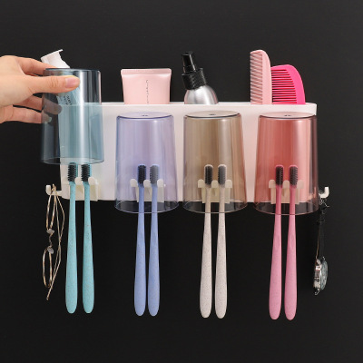 Transparent Toothbrush Holder Set Punch-Free Teeth Brushing Cup Gargle Cup Toothpaste Squeezer Household Water Cup