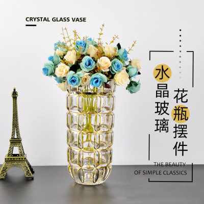 Light Luxury Gold Rim Crystal Glass Vase British Style Transparent Texture Flower Vase Creative Nordic Home Decoration