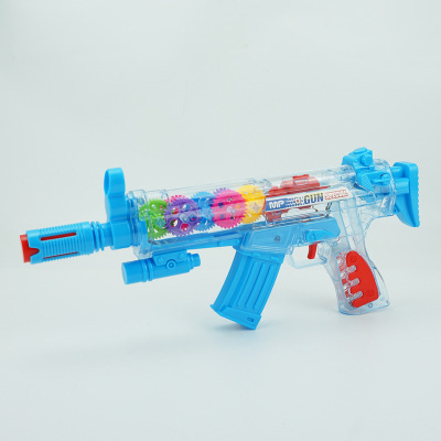 3383 Electric Lamplight Eight Tone Vibrating Guns Children's Sound and Light Transparent Gear Toy Gun Boy Toy Gift