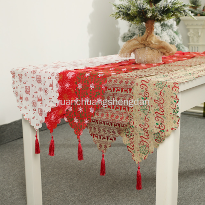 Christmas New Christmas Decoration Supplies Linen Printed Table Runner Table Decorative Ornaments Tablecloth Placemat