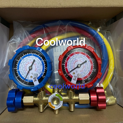 R404A R407C R22 R134A manifold gauge set Brass Body Alloy Handle with 90cm r22 r134a r410a charging hose