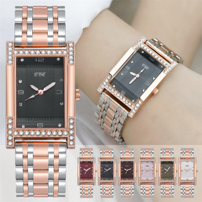 Foreign Trade Fashion Bangle Watch Student Women's Square Head Diamond-Embedded Watch Alloy Steel Belt Watch Luminous Quartz Watch