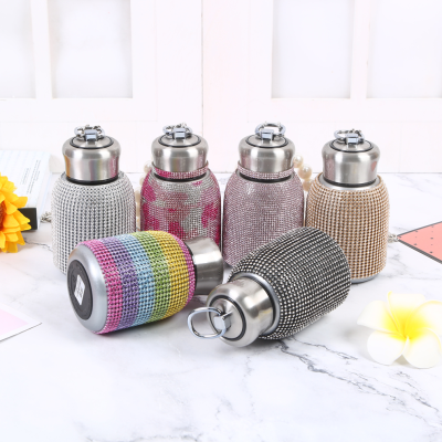 304 Stainless Steel Vacuum Water Bottle With Colorful Crystal Decor 300ml Capacity Thermos Cup 