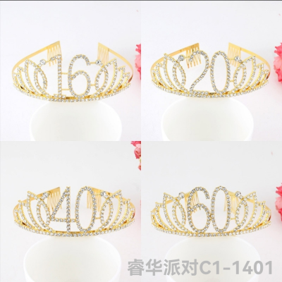 2019 Birthday Crown Headdress European and American Year-Old Digital Birthday Headband Bridal Banquet Diamond-Embedded Hair Accessories Cake Headband