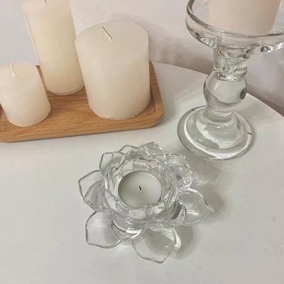 Factory Crystal Glass Lotus Home Decoration Decoration Props Candle Holder Buddhist Oil Cake Lamp Holder Buddhist Supplies