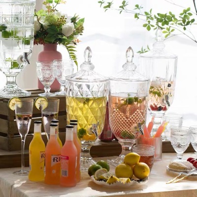 Soda Can Light Luxury Household Glass with Faucet Juice Jug Banquet Buffet Cooling Bucket Cola Fruit Tea Barrel 3L