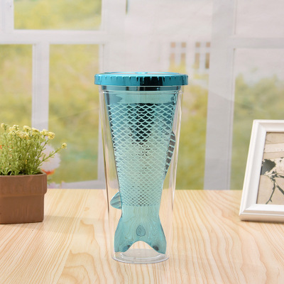 Hot Sale Double-Layer Plastic Cup Chuang Mermaid Water Cup Portable Outdoor Sports Cup Gift Printing Logo Wholesale