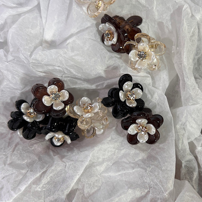 Mini Claw Clip Pearl Flower Rhinestone Bangs Forehead Broken Hair Gap Former Red Sweet French Daily Small Gripper