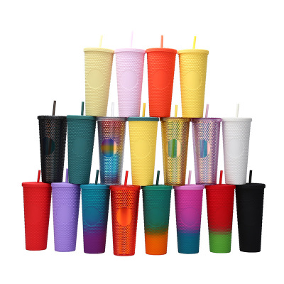 Cross-Border Gradient Color New Large Capacity Studded Water Cup 700ml Transparent Plastic as Durian Cup Stock
