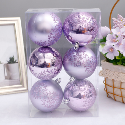Fanju Amazon Hot 8cm6 PCs/Box Fumigating Purple Painted Christmas Ball Set Christmas Tree Decoration