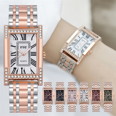 Foreign Trade Fashion Bangle Watch Student Women's Square Head Diamond-Embedded Watch Alloy Steel Belt Watch Luminous Quartz Watch