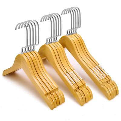 Clothing Store Hanger Wholesale Seamless Household Children's Non-Slip Wooden Clothes Support Wholesale Natural Solid Wood Clothes Hanger