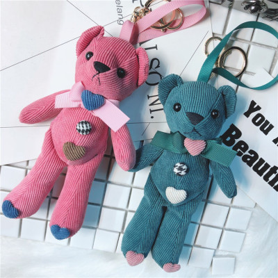 Cute Large Corduroy Button Little Bear Pattern Bag Package Pendant Creative Doll Christmas Gift Keychain