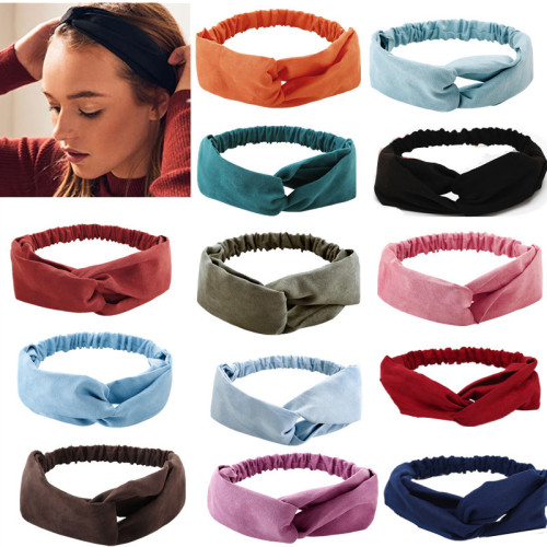 european and american new women‘s candy solid color elastic headband korean cross hair band suede thick hair band headband