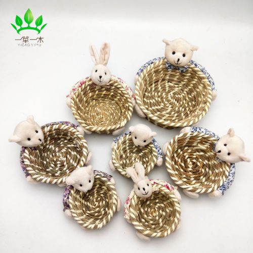 factory direct sales thatch storage basket handwoven home ornament and decoration rabbits and bears three-piece easter egg basket