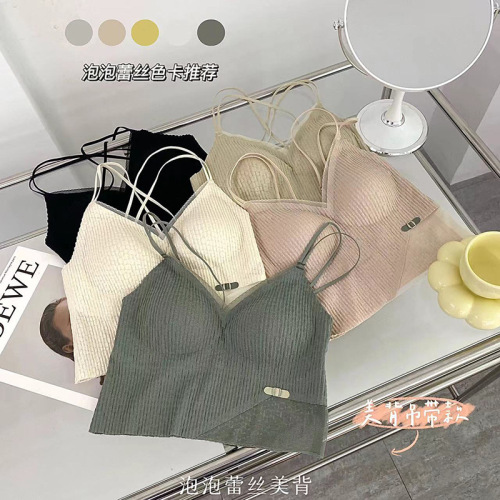 Summer Bubble Lace Beauty Back Underwear Strap Tube Top Small Chest Gathered No Steel Ring Girl Wrapped Bra Wholesale